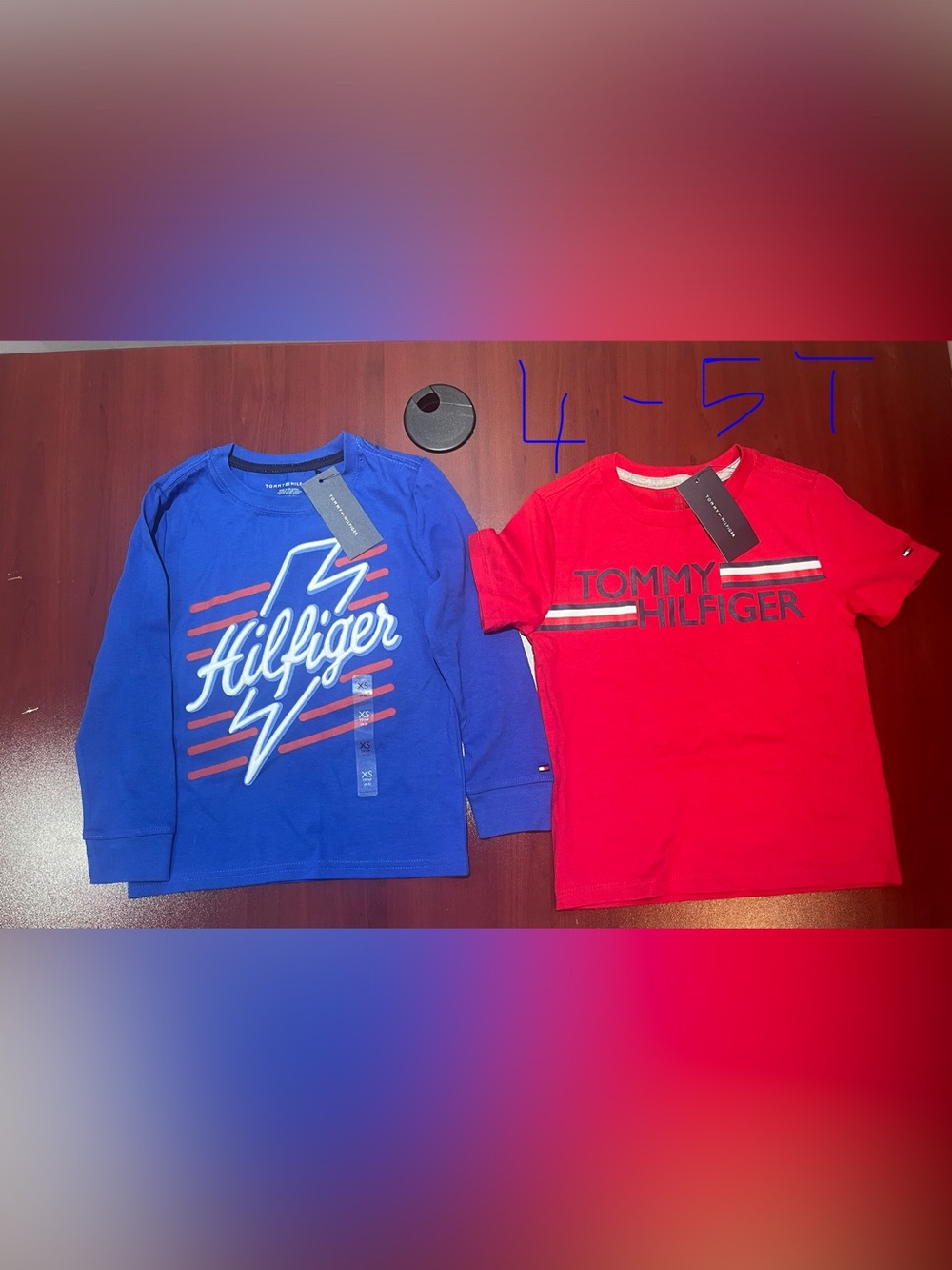 Tommy Hilfiger Blue Long-Sleeve & Red Short-Sleeve Logo Tees - Kids size XS 4-5T